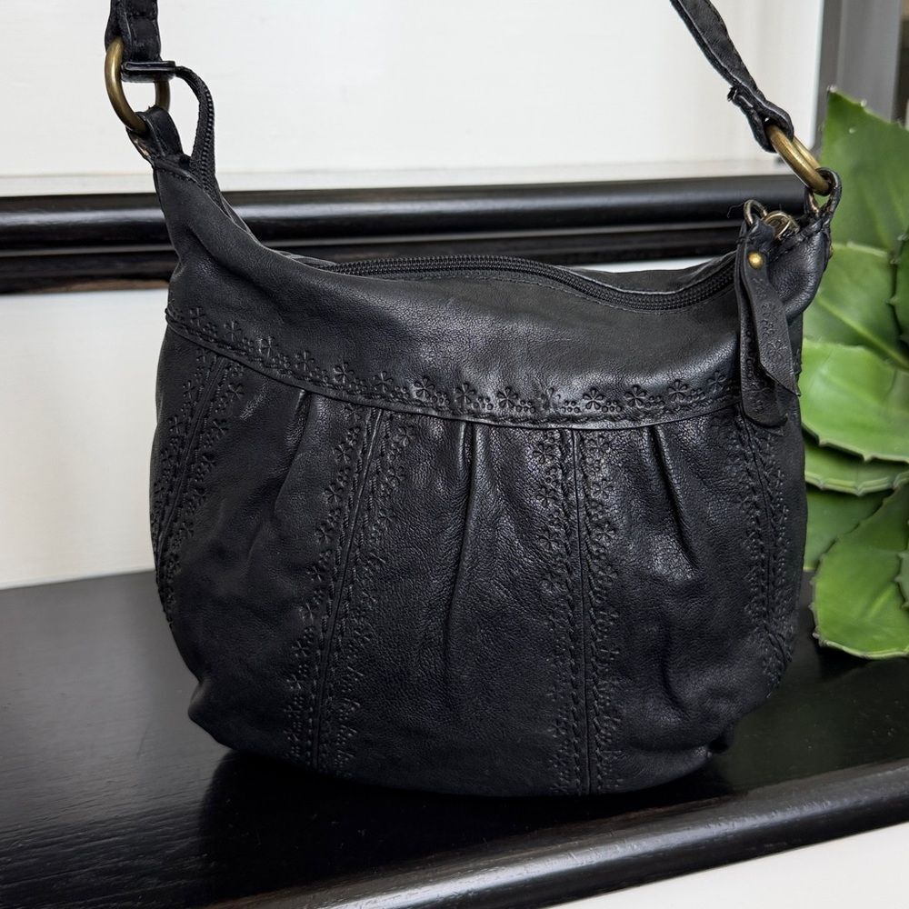 Fossil Genuine Leather Crossbody Shoulder Bag Textured Floral Leather Purse